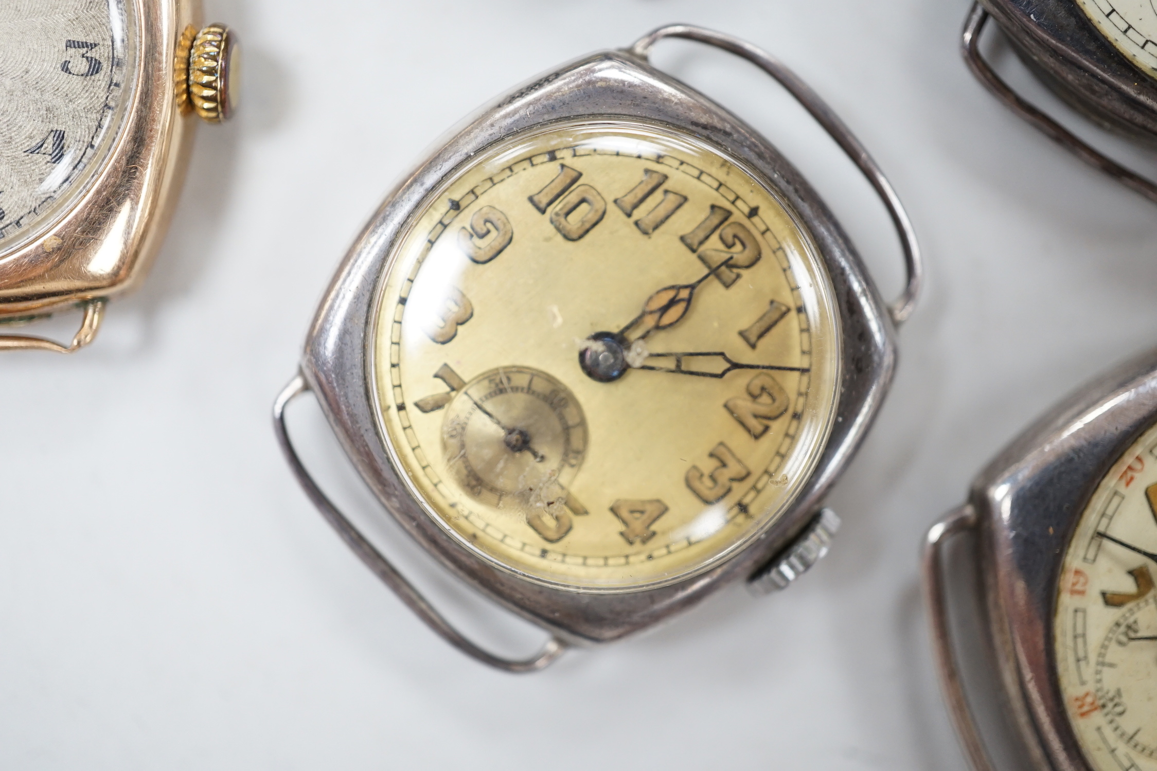 Six assorted gentleman's early to mid 20th century manual wind wrist watches, including 9ct gold Rotary and 9ct gold Rone Seven.